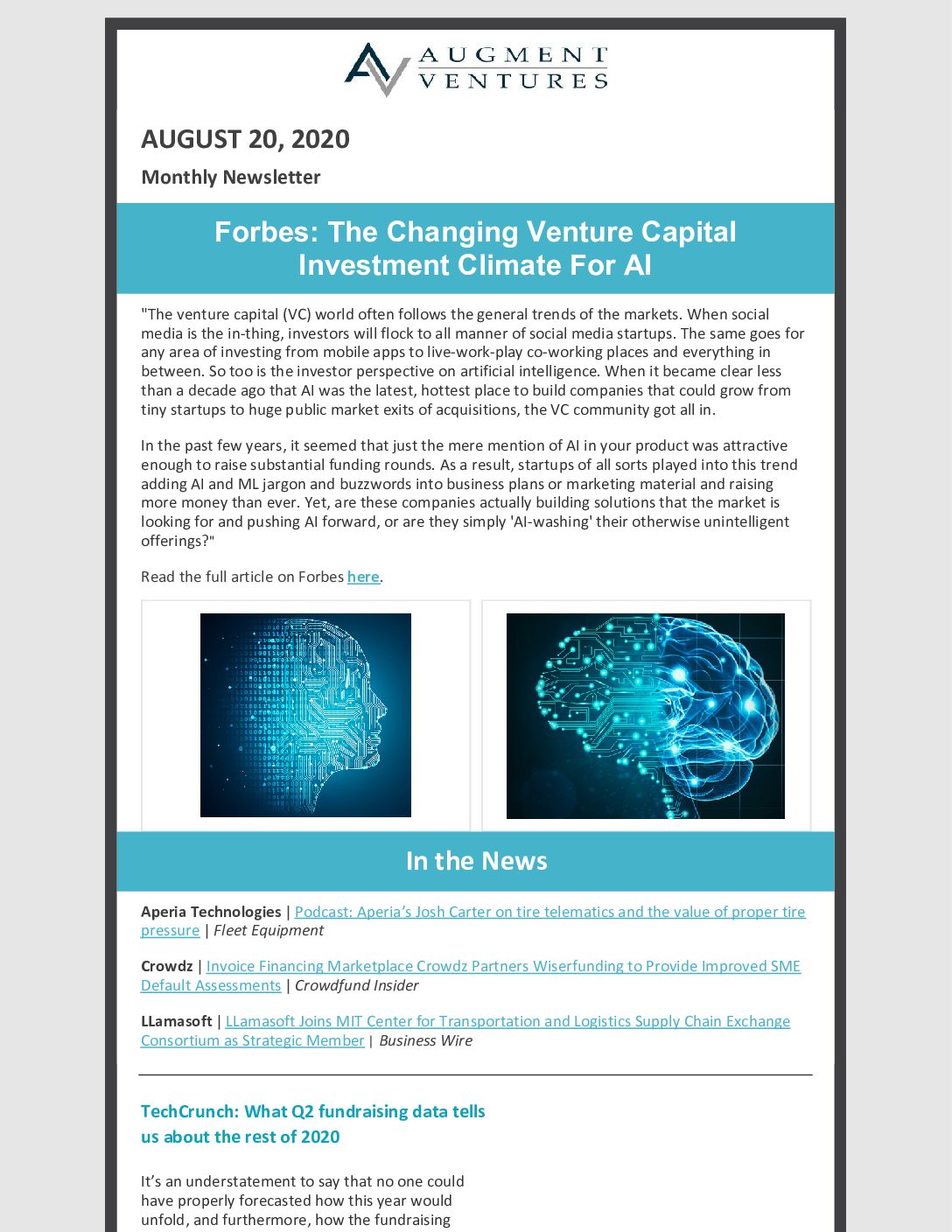Augment Ventures August 2020 Newsletter